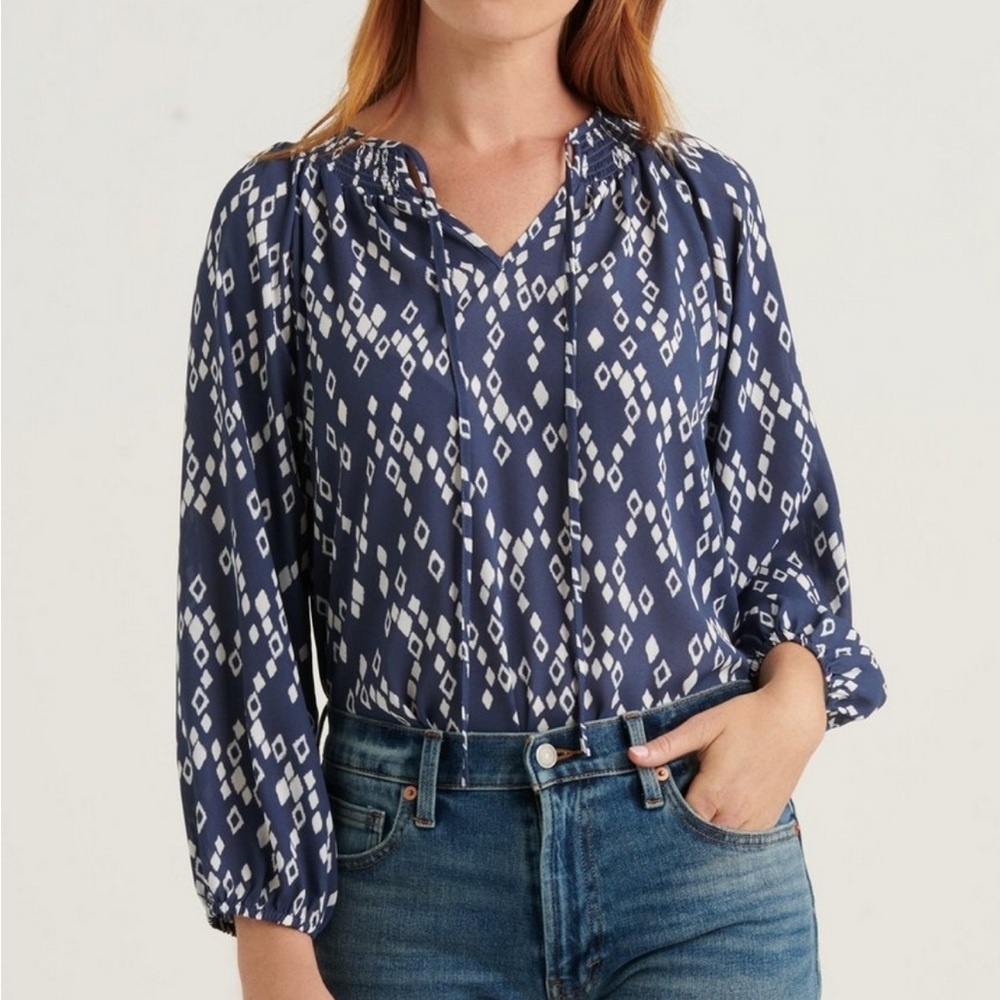 Lucky Brand Printed Smocked Peasant Top
